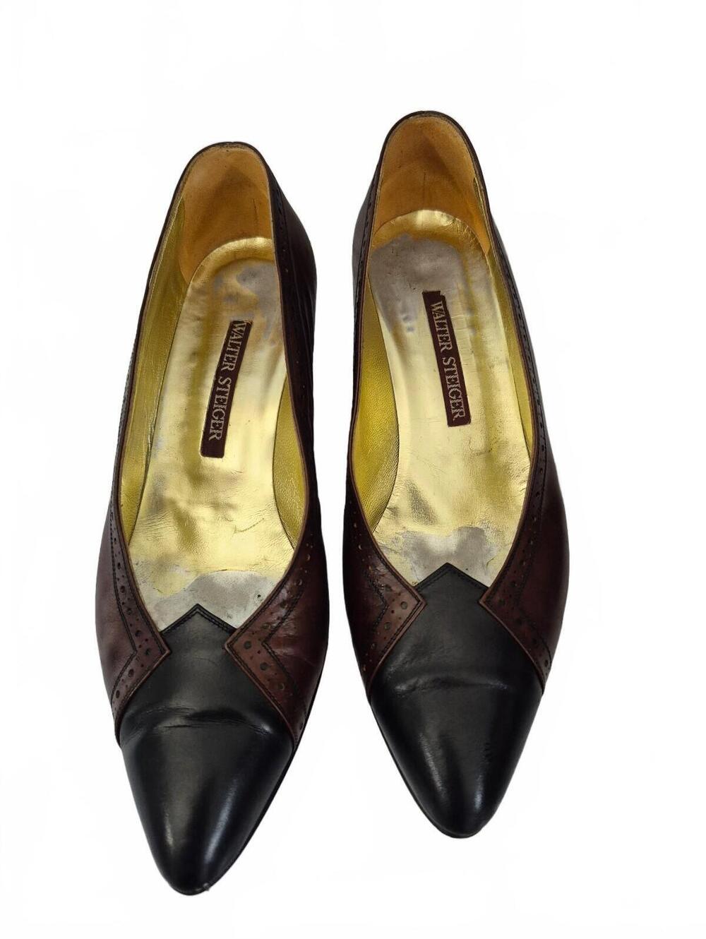 Walter Steiger Women’s Vintage Leather Pumps Brown Black Pointed Toe Size 9b Wal